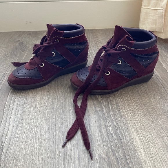 Isabel Marant Suede Wedge Sneakers Burgundy Size 6 - Picture 3 of 6